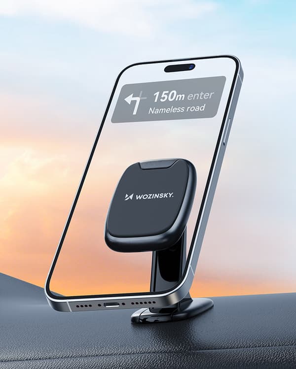 Magnetisk telefonholder til bilens instrumentbræt, sort