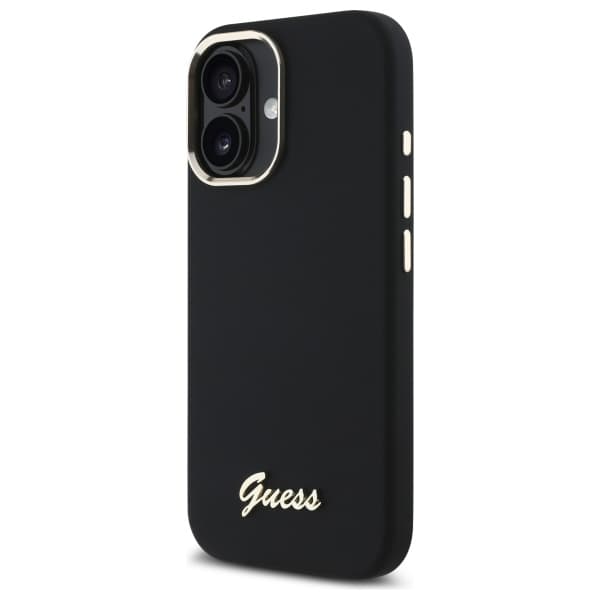 Guess Silikone Metal Logo & Ramme Etui til iPhone 16 Plus Sort
