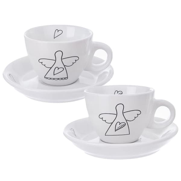 Hvid keramikkop med underkop til espresso 90 ml 2 stk.
