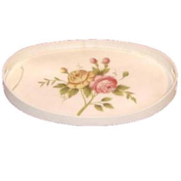 Oval rustik bakke med håndmalede blomster, mellemstørrelse