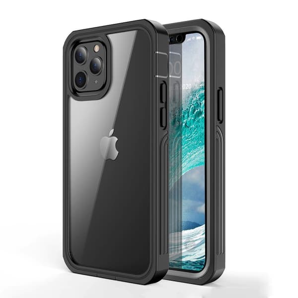 Etui til iPhone 12/12 Pro, stødsikker, med folie, sort
