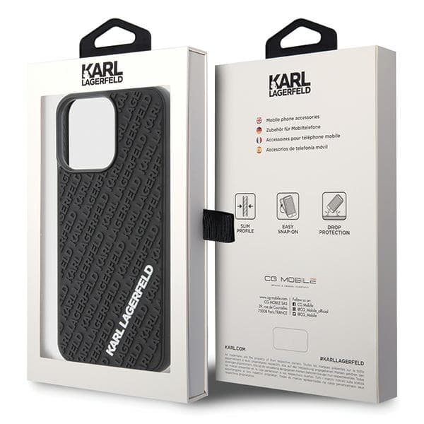 Karl Lagerfeld 3D gummicover med flere logoer til iPhone 15 Pro Max, sort