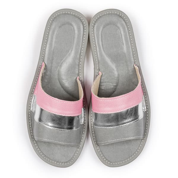 Damtofflor rosa med silverränder i läder storlek 37