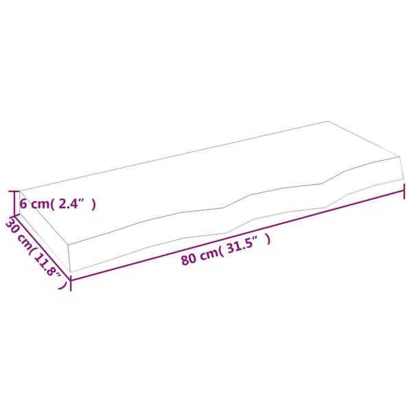 vidaXL hylde, 80x30x(2-6) cm, ubehandlet massivt egetræ