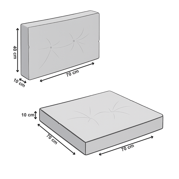 Modulaarinen rottinkityynysetti, 2 x istuin 70x70cm + 2 x selkänoja 70x40cm, harmaa