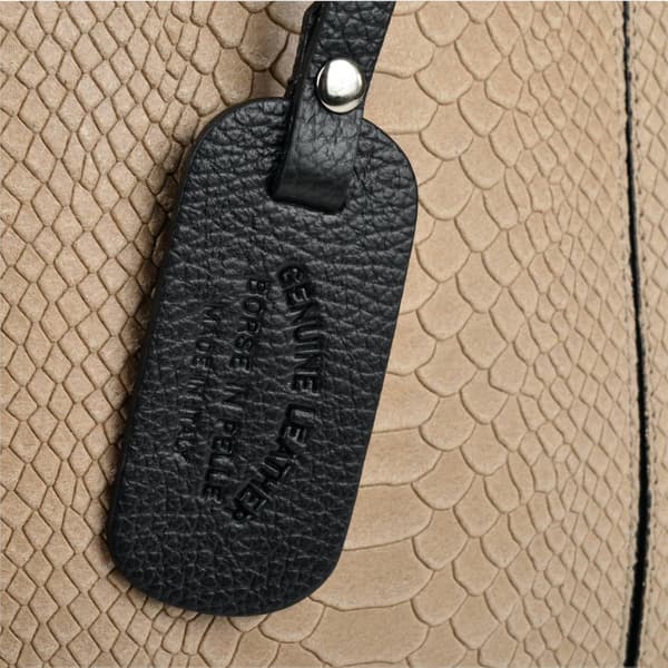 Läderhandväska, ormskinnsmönster, beige