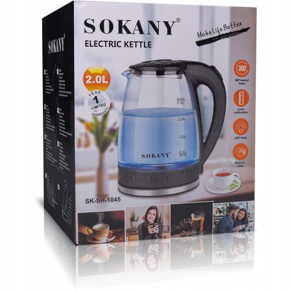 ELEKTRISK GLASKEDEL 2L 1500W TRANSPARENT LED-OPLYST