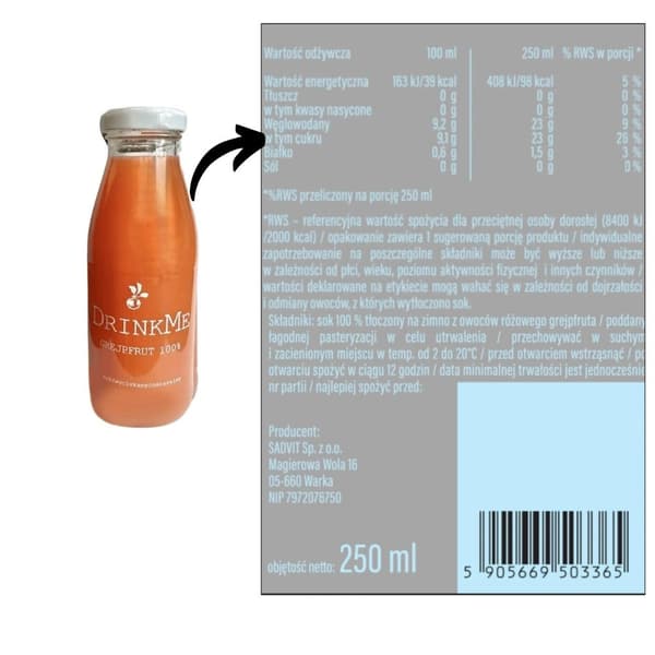 Sadvit - Grapefruktjuice 100% naturlig NFC 250ml