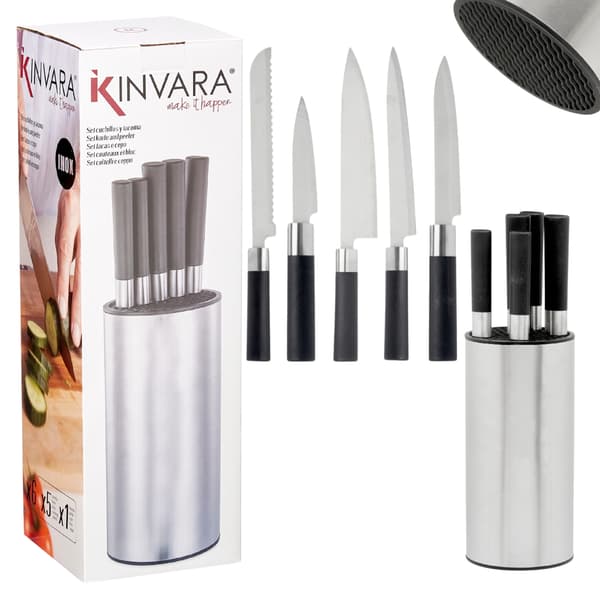 Set med 5 knivar i silverblock