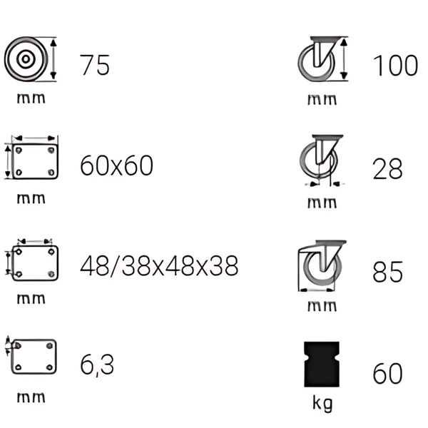 Svänghjulssats 75mm 60kg jdpe 0751 termoplastgummi