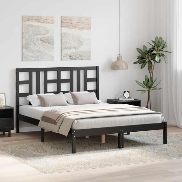 vidaXL sengestel sort massivt træ 140x190 cm
