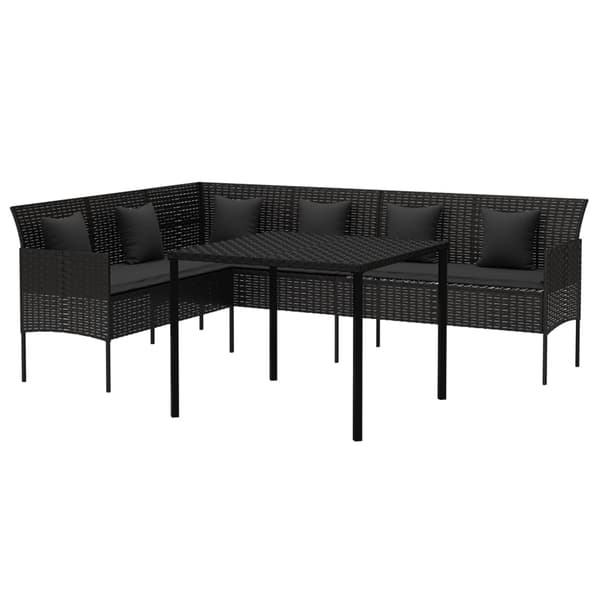 vidaXL havemøbelsæt med 2 dele og hynder, sort, polyrattan