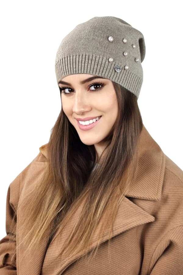 CALCITE KAMEA vinterhue, mørk beige