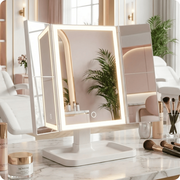 Hollywood hvidt foldbart makeupspejl 22x17cm LED