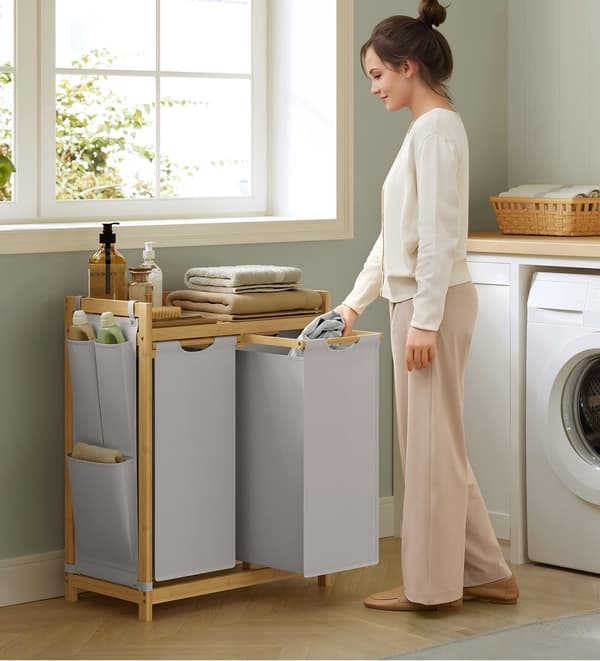 Bambu tvättkorg 2 x 50 L grå