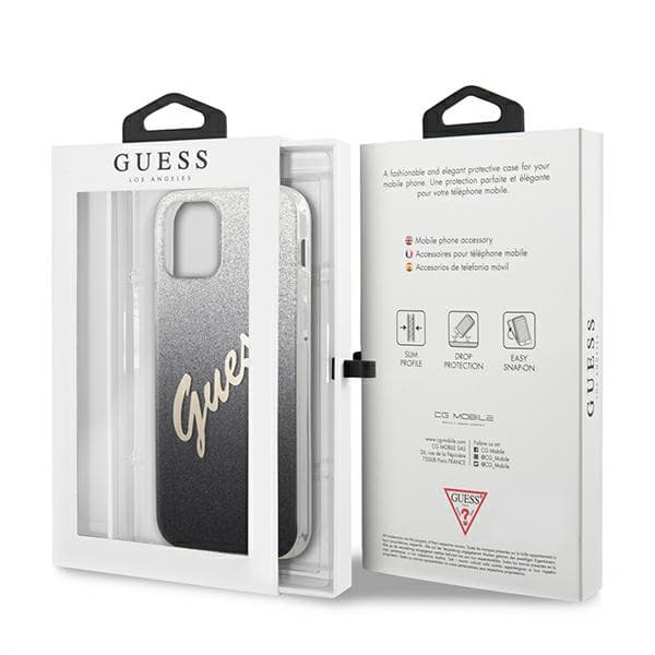Guess Glitter Gradient Script-skal till iPhone 12/12 Pro, svart