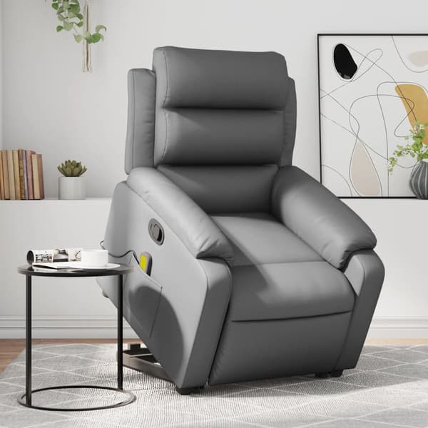 vidaXL Lyftbar massagefåtölj, grå, konstläder