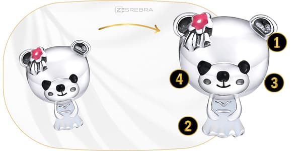 Berlocker Mrs. Teddy Bear pärla pärlor silver pr 925 bröllopsblomma björnklänning