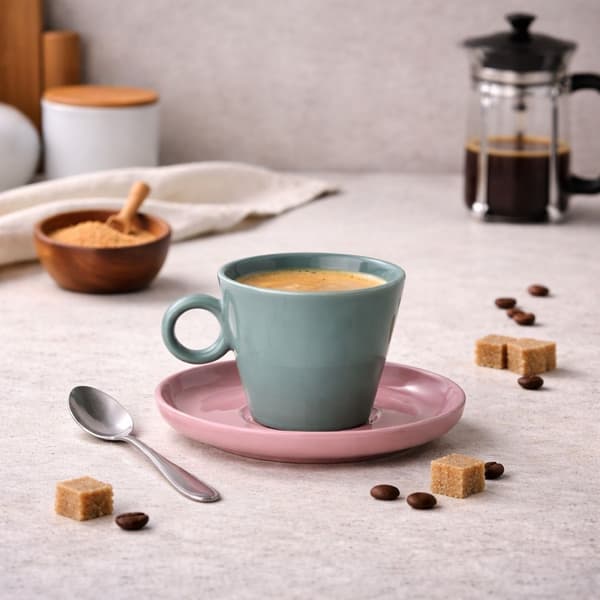 Grädde cappuccinokopp 200 ml turkos med rosa fat