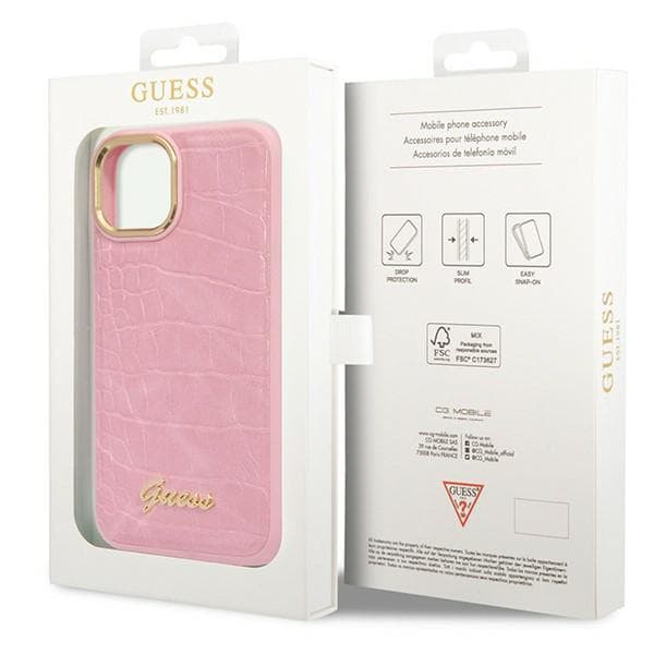 Guess Croco Collection iPhone 14 Plus-skal, rosa