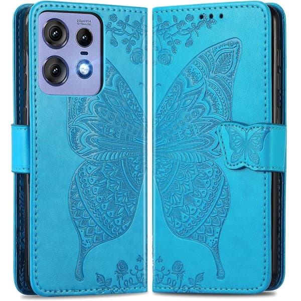 Flip-cover til Motorola Edge 50 Pro, Butterfly, Blå