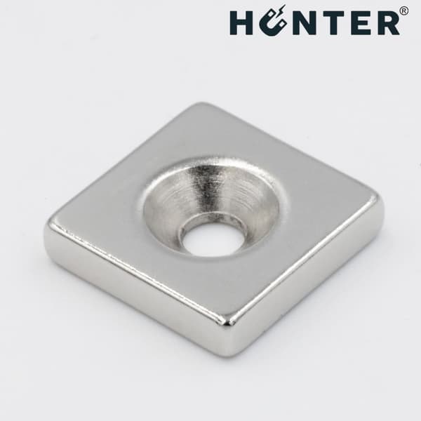 Neodymmagnet med hål för skruv 14x14x3mm rektangulär Hunter