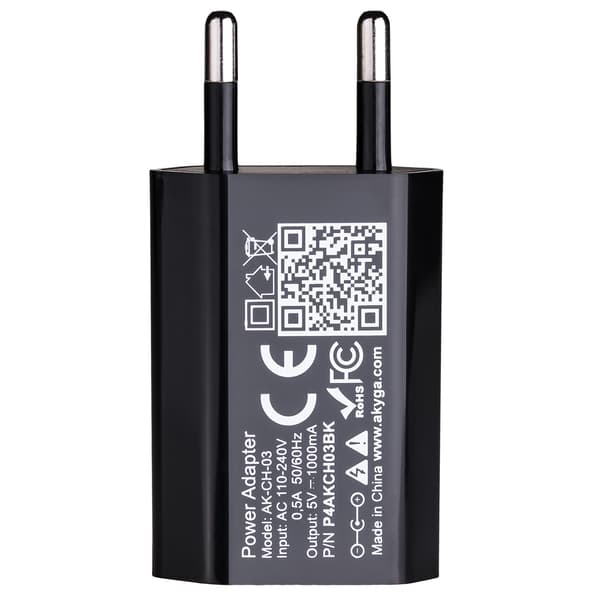 Akyga AK-CH-03BK 240V 1A Universal USB-oplader til telefoner