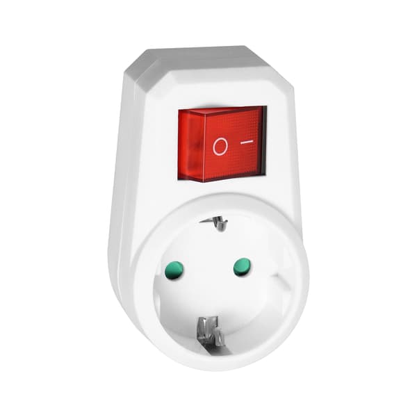 Enkelt Schuko elektrisk splitter med afbryder, hvid