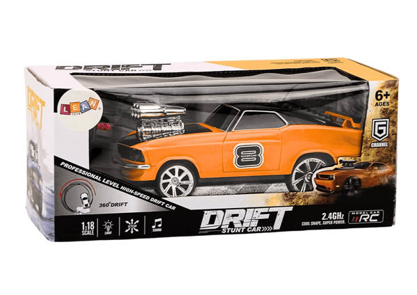 Fjernstyret bil 1:18 Drift 360 lys lyder orange