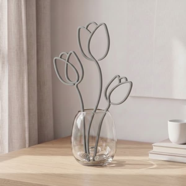 Sæt med 3 dekorative grå tulipaner til vaser, moderne design