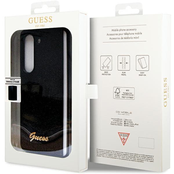 Guess Glitter Script -suojakuori Galaxy Z Fold5:lle, musta