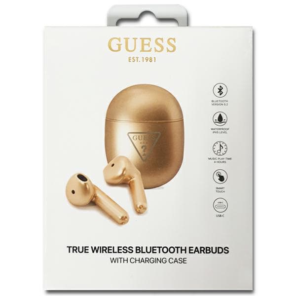 Guess Bluetooth Triangle Logo TWS Hörlurar + Dockningsstation Guld