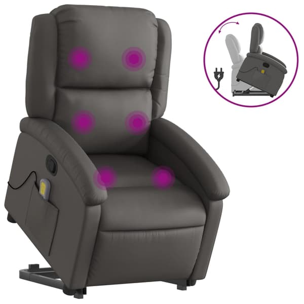 vidaXL massagestol med løftefunktion, grå, ægte læder