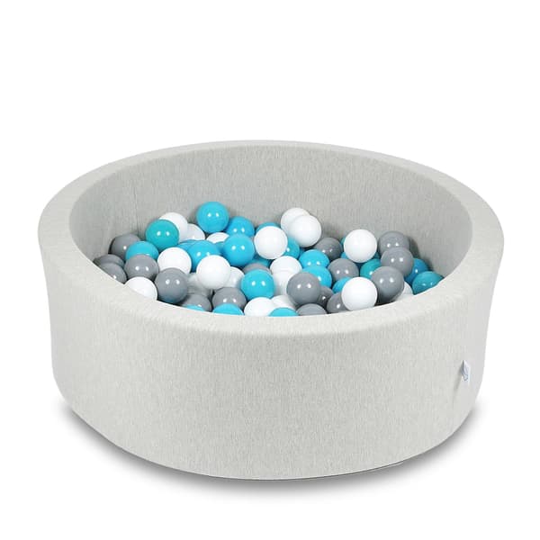 Tør pool 90x30cm lysegrå med 200 bolde: blå, hvid, grå