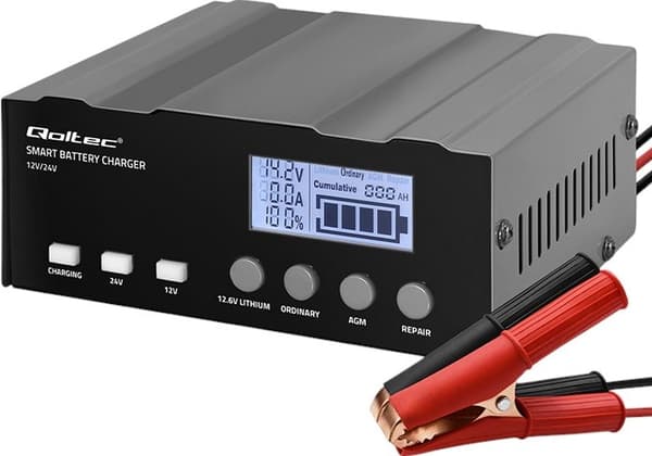 Qoltec 12V/24V LCD intelligent mikroprocessorladdare