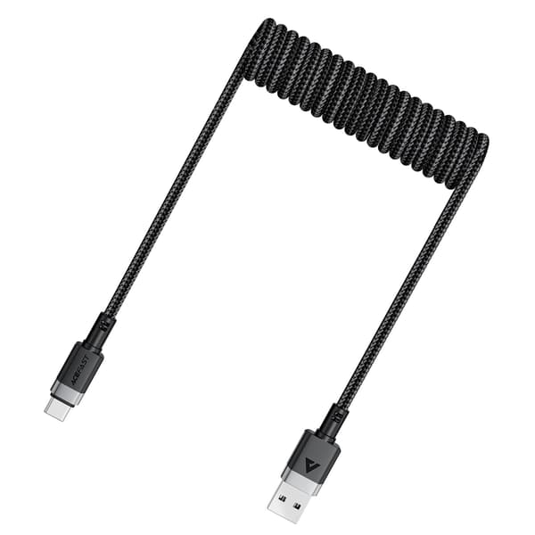 Spiralkabel USB-A - USB-C 480Mb/s 3A 1,2m - svart