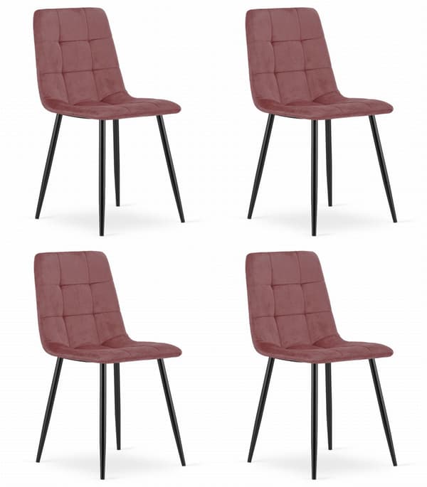 KARA stol - pink velour / sorte ben x 4
