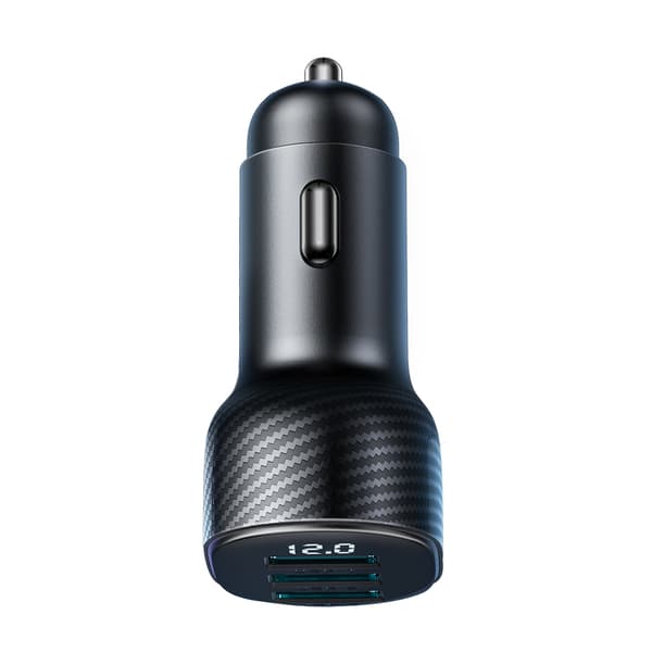 3.4A Billaddare med Display 3x USB-A Svart