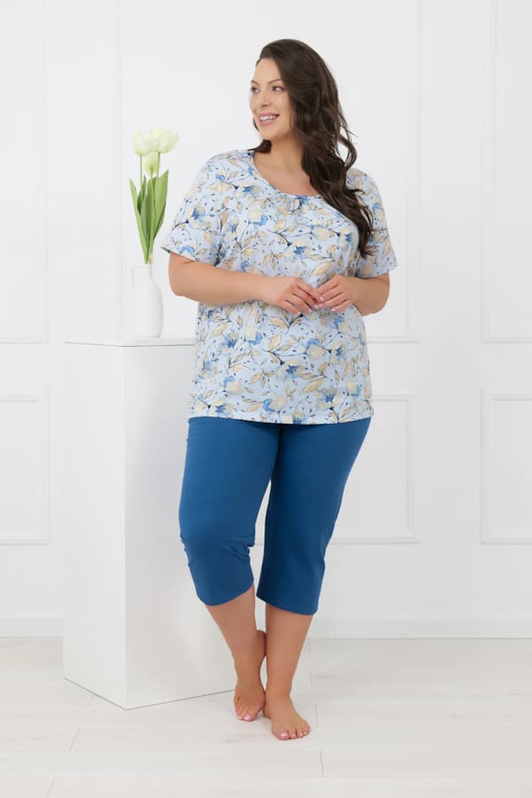 Dampyjamas med korta ärmar, 3/4-byxor Samoa M