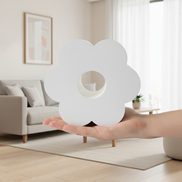Vit dekorativ vas i form av en blomma, modern design