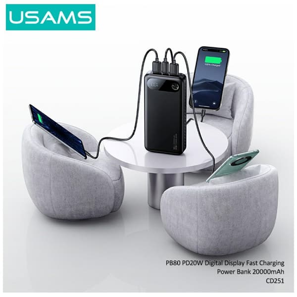 Powerbank USAMS PB80 PD20W 20000mAh sort