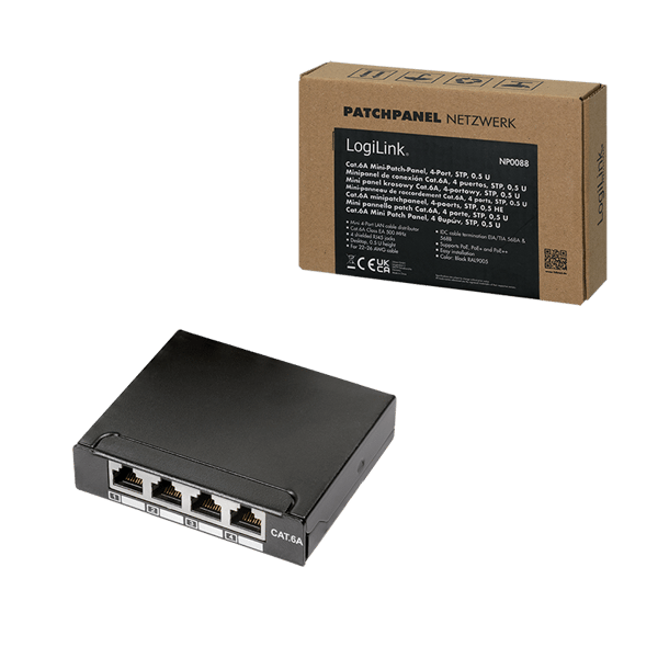 Cat.6A Patchpanel 4 Port LogiLink RJ45 Splitter 10GbE Skärmad