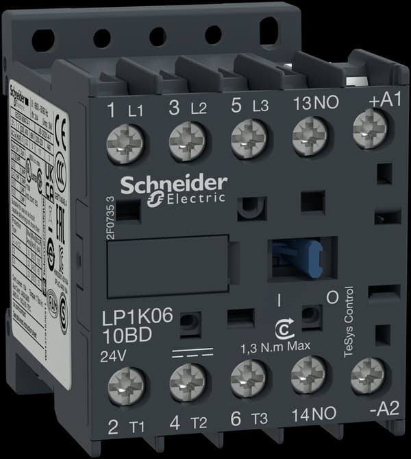 Effektkontaktor TeSys K 9A 3P 1NO spole 24VDC boksterminaler