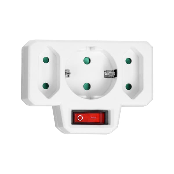 Elektrisk splitter, trepolig, 1x Schuko, belyst strömbrytare
