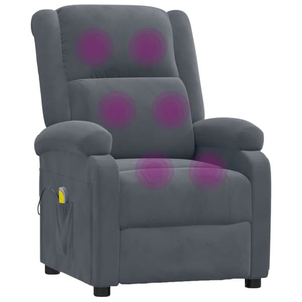 vidaXL Massagefåtölj, mörkgrå, klädd i sammet