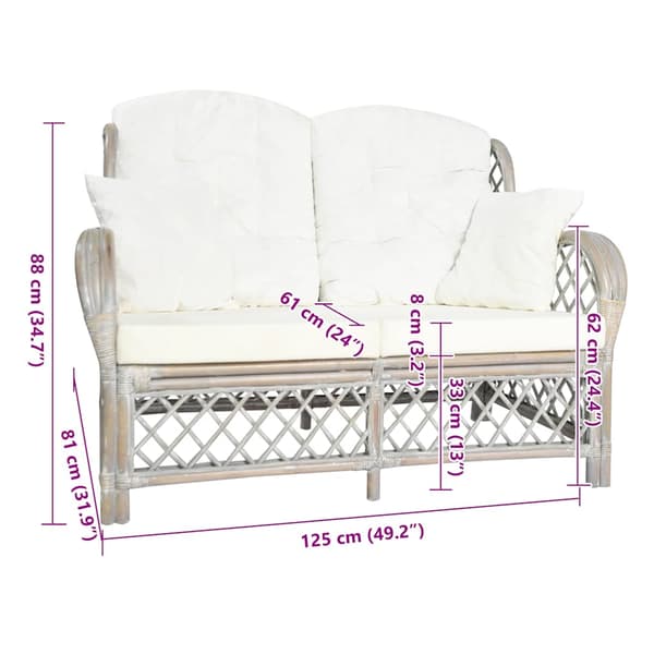 vidaXL 2-personers sofa, grå, rattan