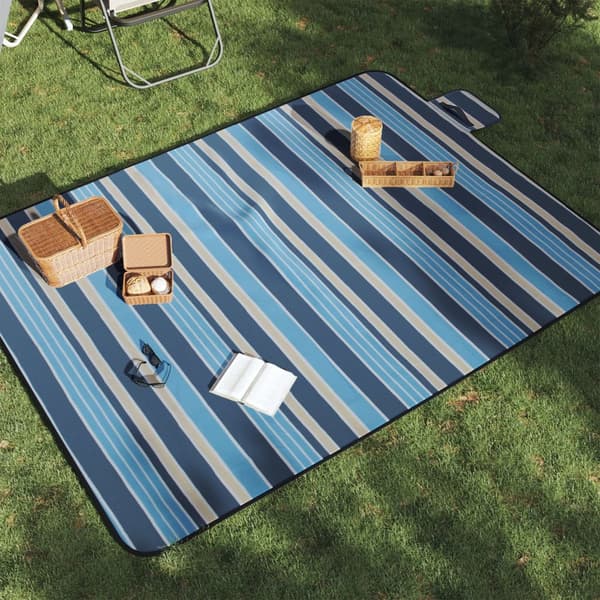 vidaXL foldbart picnictæppe blåstribet 200x150 cm fløjl