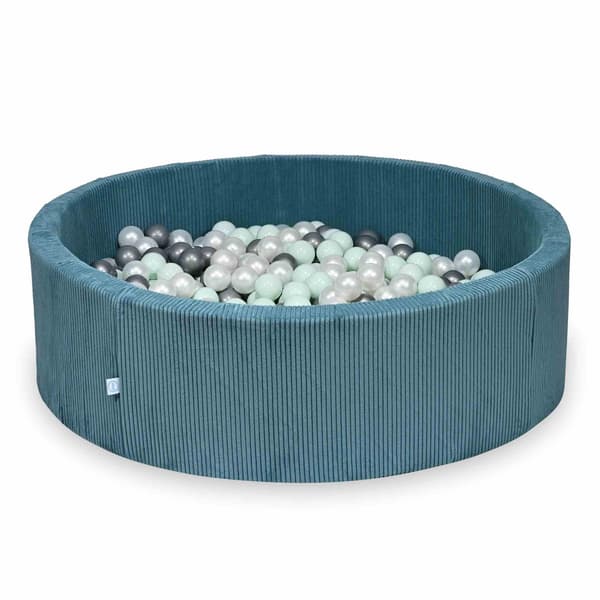 Dry pool 130x40 Corduroy Blå 700 bolde: perle, sølv, lys mint