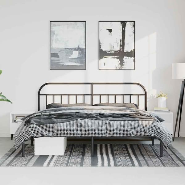 vidaXL metalsengestel med hovedgærde sort 193x203 cm