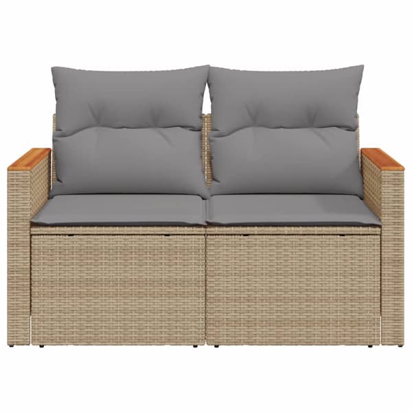 vidaXL Trädgårdssoffa med kuddar, 2-sits, beige, polyrotting
